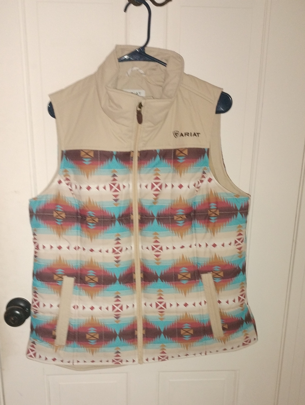 Ariat Southwestern Quilted Vest in Beige, Turquoise & Rust